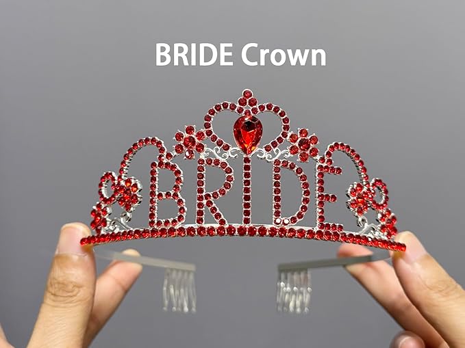 JETKONG 3 Pcs Bachelorette Party Decorations BRIDE Crown, Bride to Be Sash&Veil - Image 5