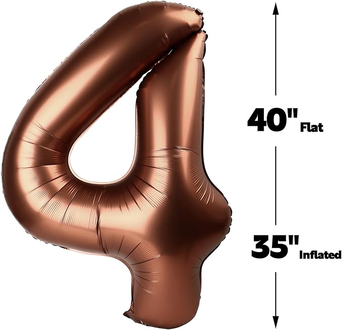 40 Inch Dark Brown Large Number 4 Balloons, Giant Foil Number Four 14 24 34 40 - Image 3