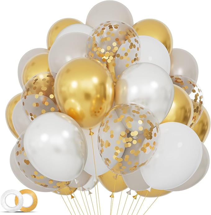 68Pcs Sand White Gold Confetti Balloons Kit 12 Inch Ballons Beige Pearl White by KUULBELA