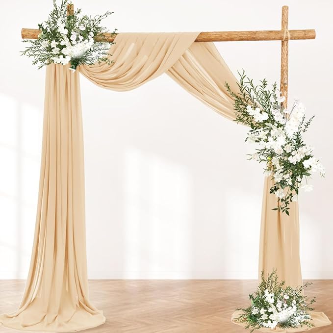Wedding Arch Draping Fabric 1 Panel 30'' x 18FT Champagne Sheer Chiffon Arch - Image 4