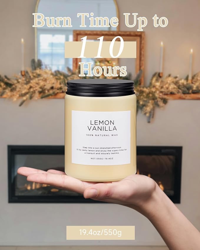 M&SENSE Candles Lemon Vanilla Scented, 19.4oz 110 Hours Long Lasting - Image 4