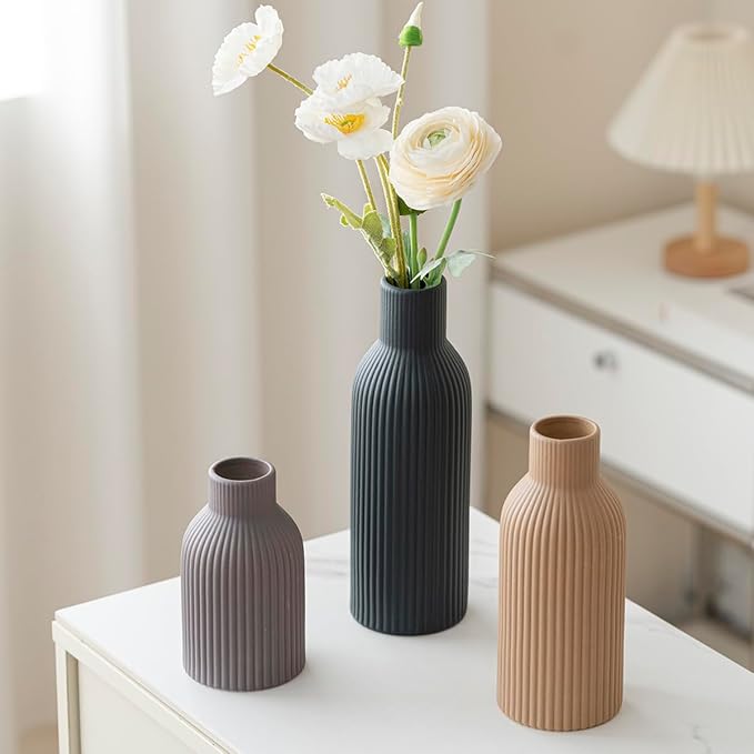 Modern Ceramic Vases Set of 3, Shelf Table Centerpiece - Image 4