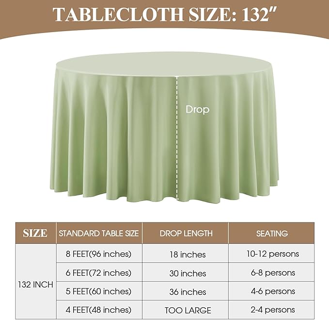 Round Tablecloth 132 Inch 6 Pack Sage Green Tablecloths Washable Decorative - Image 6