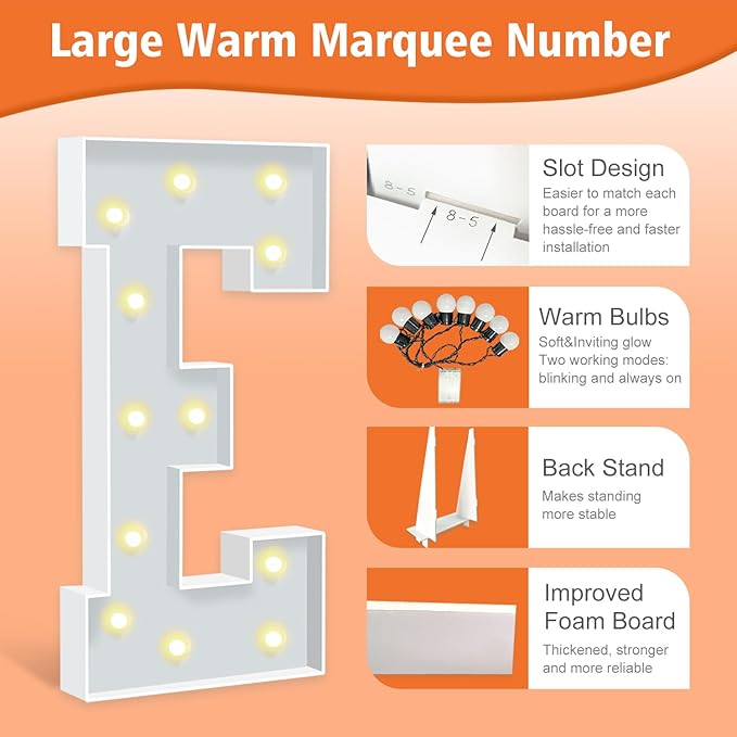 Marquee Light Up Letters E, 4FT Foam Board Mosaic Balloon Letters - Image 3