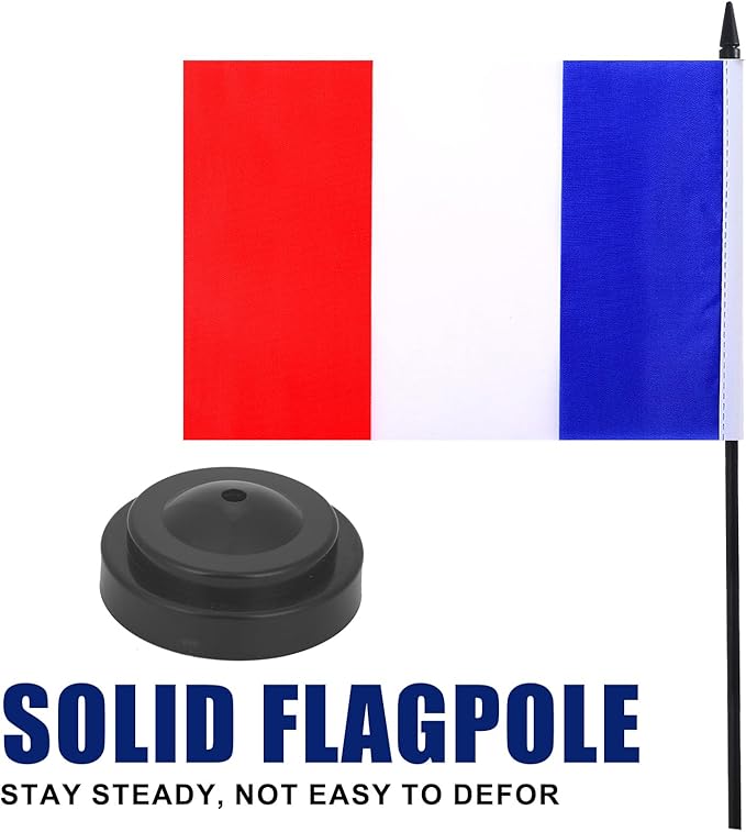 France Desk Flag 12" Solid Pole Deluxe Set French Flags Banner Mini Small - Image 3