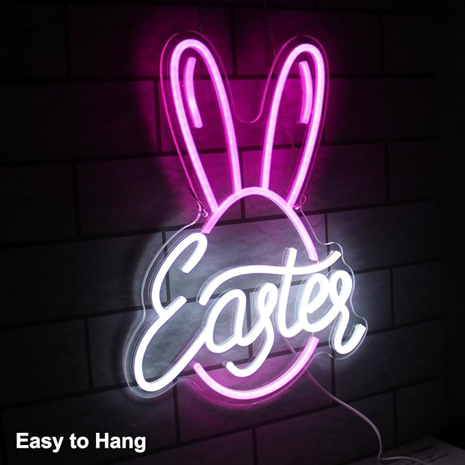 Easter Bunny Egg Neon Sign Pink Rabbit Ears Neon Light Easter Day LED Neon Signs - Image 2