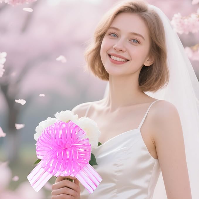 6 Pcs 6 Inch Pink Organza Pull Bow – Perfect - Image 4