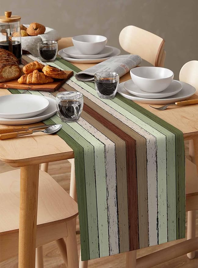 Sage Green Wooden Cotton Linen Table Runner - Image 3