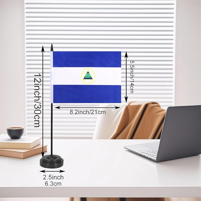 Nicaragua Desk Flag 12" Solid Pole Deluxe Set Nicaraguans Flags Banner Mini - Image 2