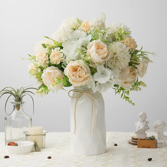 LESING Artificial Peony with Vase Silk Flowers Bouquets Fake Hydrangea Bulks - Image 2
