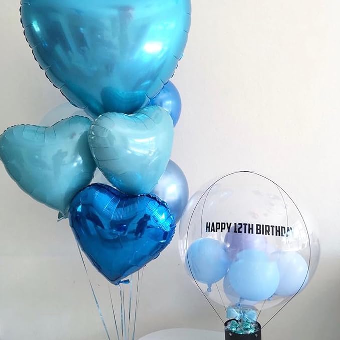 Blue Silver Heart Balloons, 18Inch Silver Helium Polyester Film Balloon - Image 4
