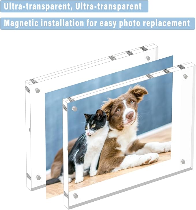 HELPLEX 5 Pack 8x8 Acrylic Picture Frames, 24mm Thicker Square Frameless Clear - Image 3