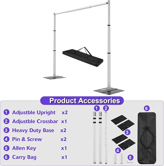 Backdrop Stand Heavy Duty 10x10Ft, Adjustable Metal Frame Pipe and Drape - Image 3