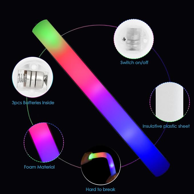 EXCECAR 45PCS Foam Glow Sticks, LED Light Up Foam Sticks - Image 2