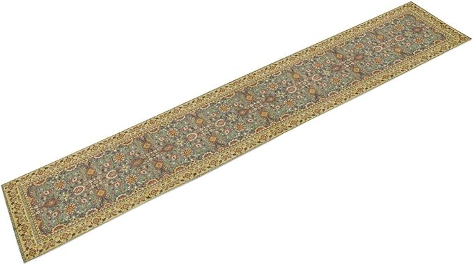 Boho Floral Vintage Beige Blue Table Runner, Retro Flower Rustic Country - Image 7