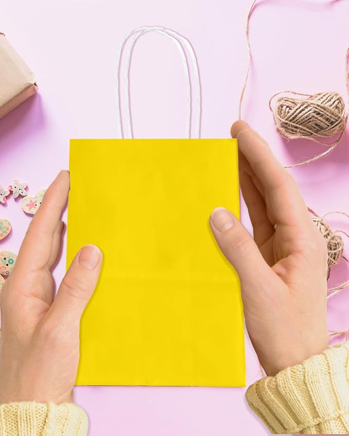 Bakepacker 100 Pcs Bright Yellow Mini Paper Gift Bags - Image 4