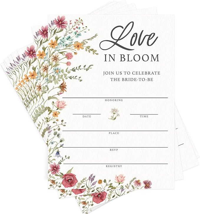 Printed Party Bridal Shower Invitations and Envelopes, Wildflower Theme by PrintedParty