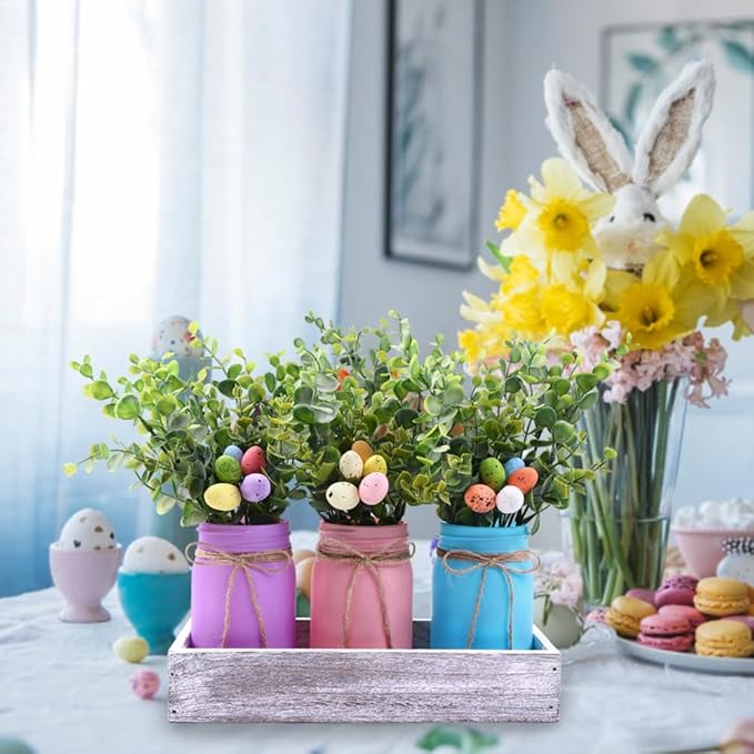 DIYDEC 3PCS Easter Mason Jars 3 * 5Inch Easter Painted Tiered Tray Decorative - Image 4