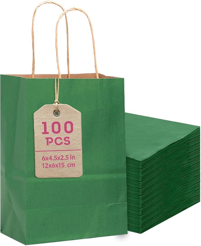 Bakepacker 100 Pcs Deep Green Mini Paper Gift Bags by Bakepacker