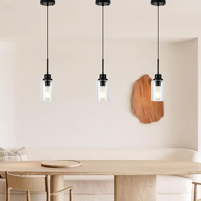 Island Lights for Kitchen, Modern Black Farmhouse Clear Glass Cylinder Pendant - Image 8