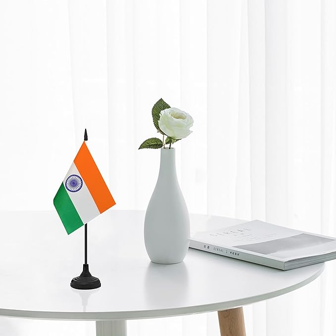 12 Pack India Desk Flag Set, Indian Table Office Flag, Small Miniature Desktop - Image 5