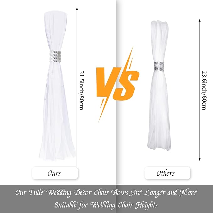 26 Sets Large White Pew Bows Tulle Wedding Aisle Chair Decorations, Extended - Image 5