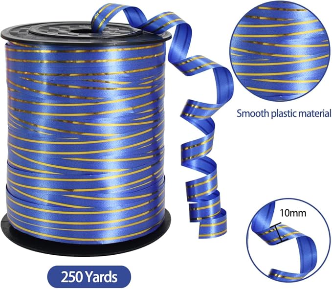 TONIFUL Curling Ribbon-Blue Gold Balloon Curling Ribbons-250 Yards Balloon - Image 2
