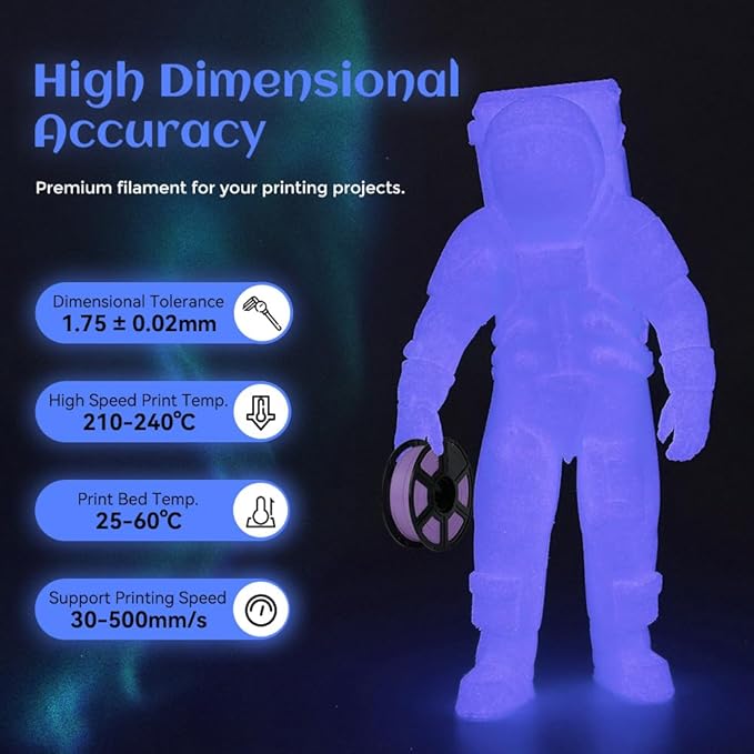 FLASHFORGE Glow in The Dark Rapid PLA Filament 1.75mm, High Flow Speedy 3D - Image 5