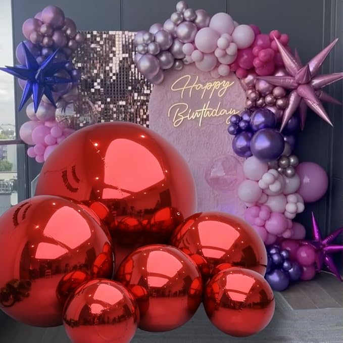 6 PCS Red Mirror Balls Inflatable Beautiful Decorative Spheres - Image 5