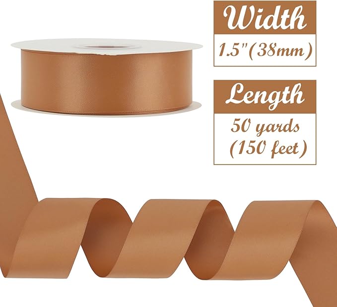 HUIHUANG Terracotta Ribbon 1-1/2 inch Double-Faced Satin Ribbon 50 Yards - Image 2
