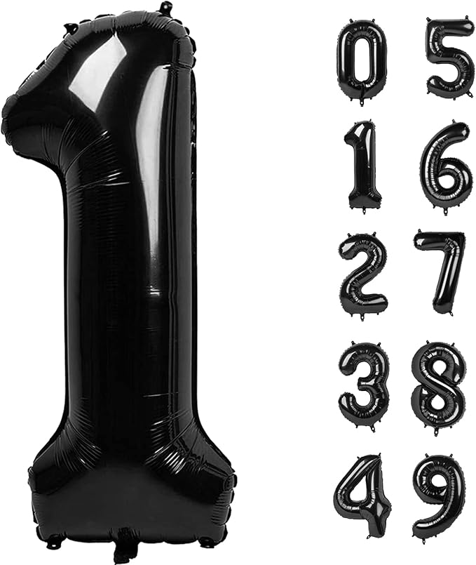 40 Inch Black Number Balloon 0-9, Big Size Happy Birthday Balloon, Foil Helium by Upgesy