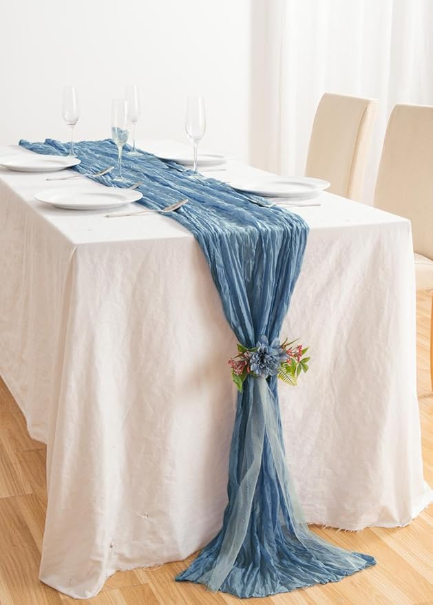 20 Pack Dusty Blue Cheesecloth Table Runner 17x108 Inch Boho Wrinkled Sheer - Image 6