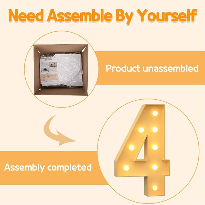 Marquee Numbers 3 Feet Tall Large Light Up Numbers 4th 14th 24th Four Ever - Image 3