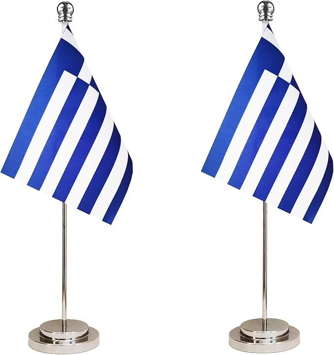Greece Greek Deluxe Desk Flag Set Small Mini Miniature Greece Greek Table by tibijoy