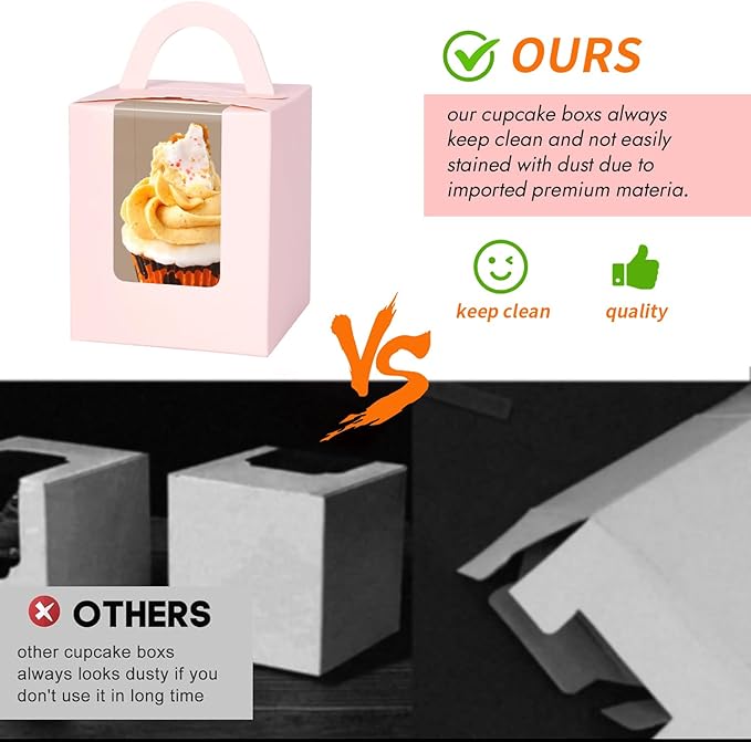 JCD Cupcake Boxes Carriers, 3.7 * 3.7 * 4.3inch Cupcake Container Pastry - Image 5