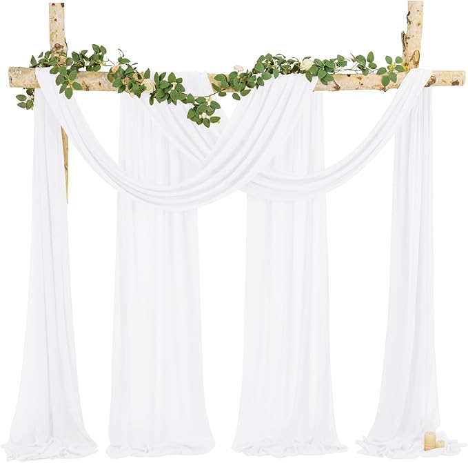 4 Panels White Polyester Wedding Arch Draping Fabric, 28x20 feet Each, Sheer - Image 4