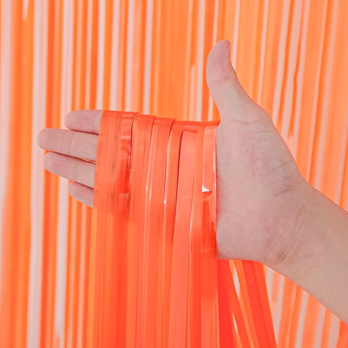 3 Pack 3.3x8.2 Feet Orange Foil Fringe Backdrop Curtains, Tinsel Streamers - Image 2