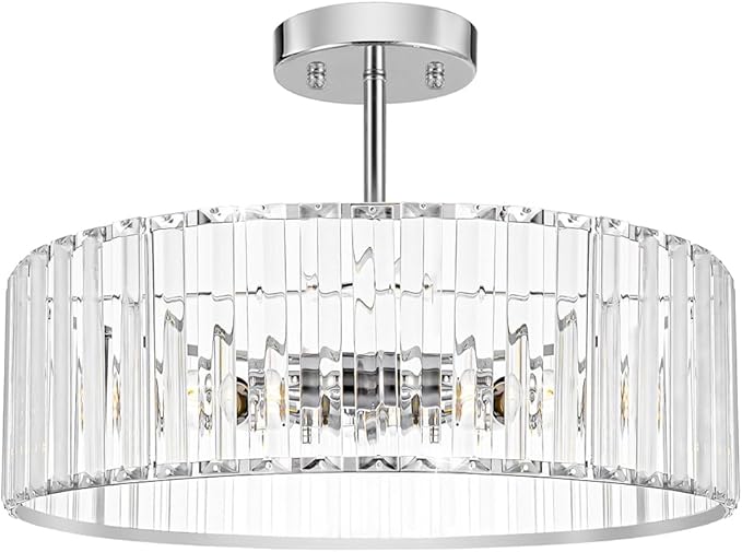 Modern Crystal Ceiling Light Fixture, Semi Flush Mount Ceiling Light, Chrome by Unknown