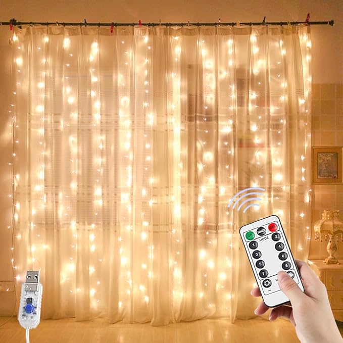 YEOLEH String Lights Curtain, 7.9 x 5.9Ft 144LEDs USB Powered Fairy Lights by YEOLEH