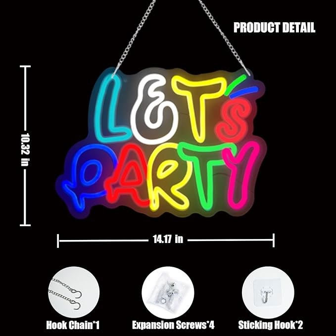 Let's Party Neon Sign for Wall Decor - Image 3
