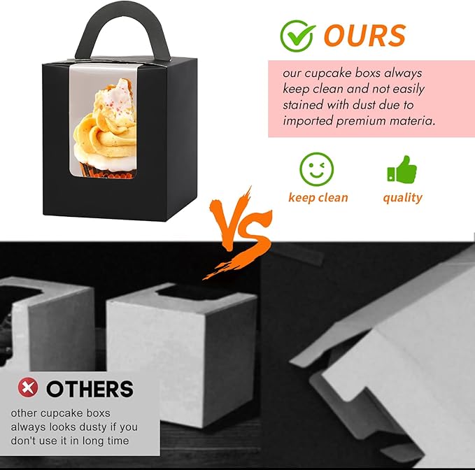 JCD Black Cupcake Boxes Individual 120 Packs Cupcake Holders Disposable Single - Image 5