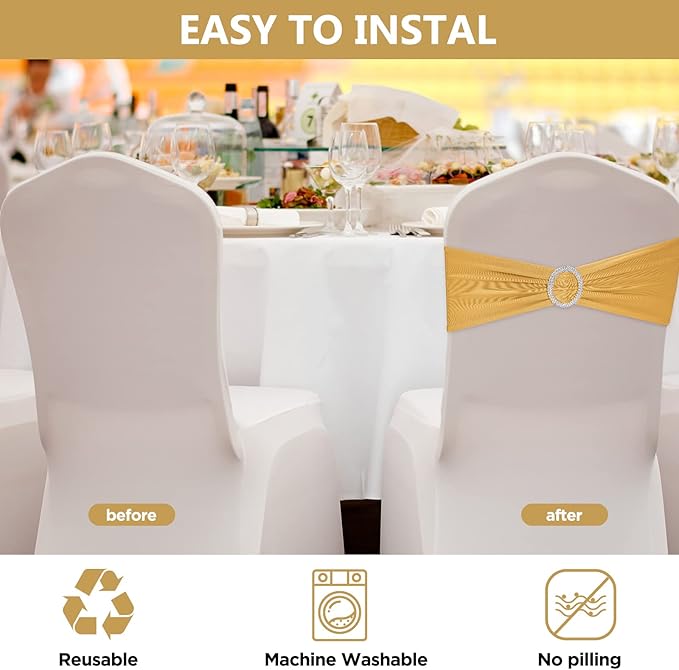 CHENGU 150 Pieces Spandex Stretch Chair Sashes Bows Elastic Chair Cover Bands - Image 3