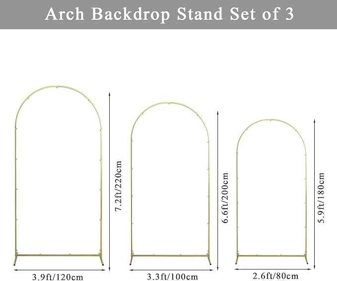 Wedding Arch Backdrop Stand Set of 3, Metal Arch Backdrop Stand - Image 7