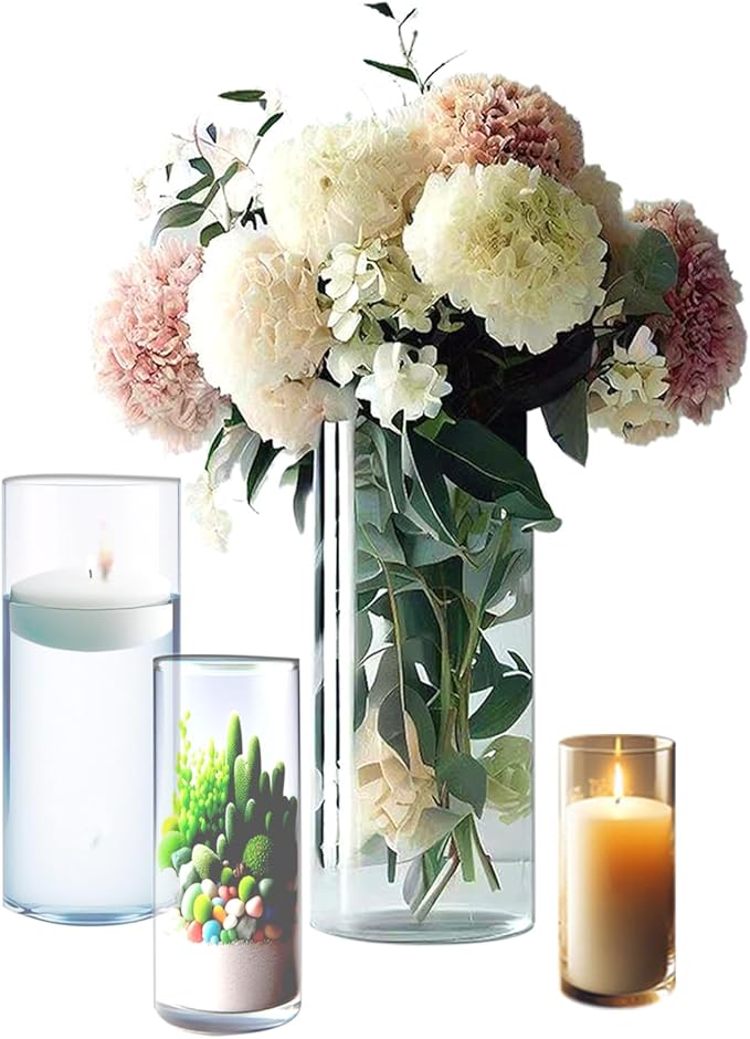 4 Clear Glass Cylinder Vases for Centerpieces by Sandraheer