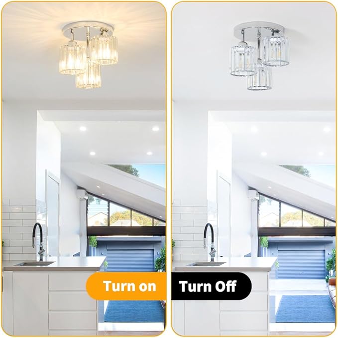 Crystal Ceiling Light Fixture, Chrome Semi Flush Mount Ceiling Light Fixture - Image 5