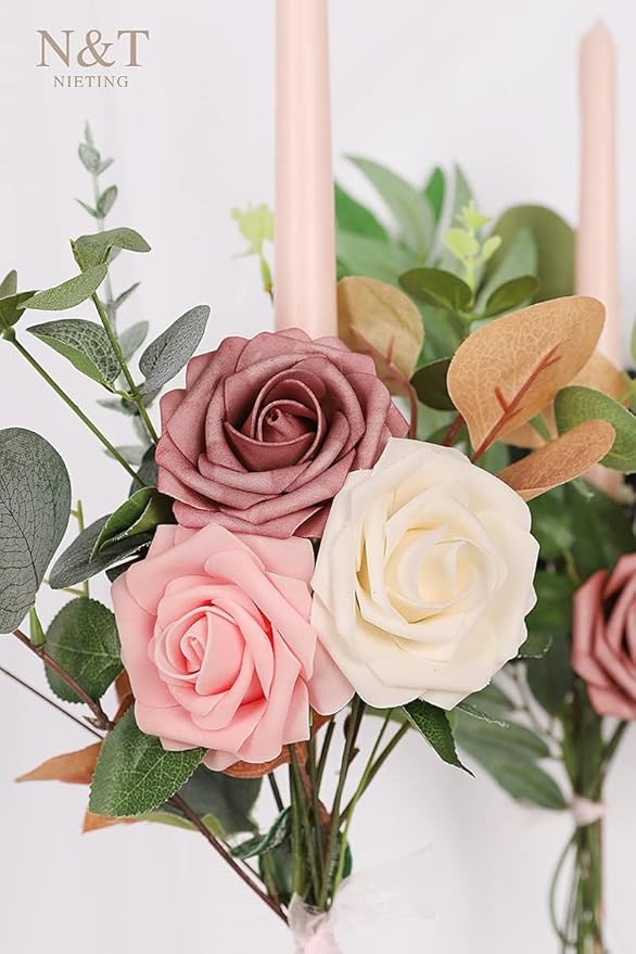 N&T NETING Artificial Flowers Roses 25pcs Real Looking Fake Spring Roses Stem - Image 2