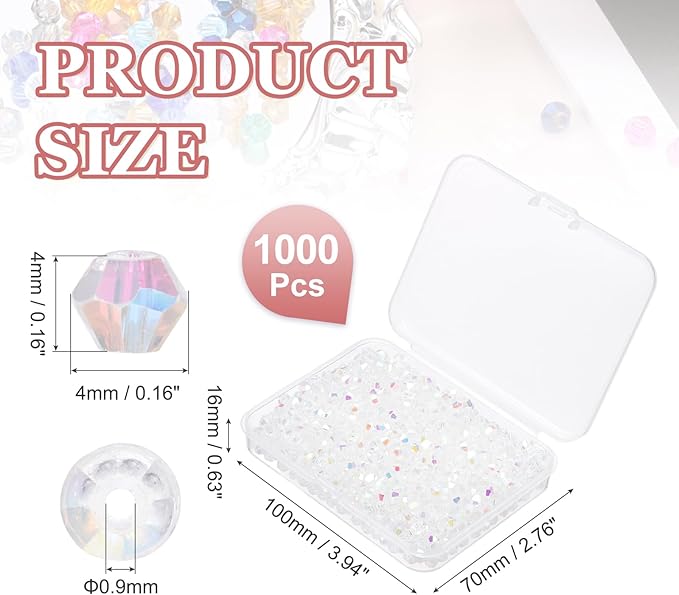 PATIKIL 1000pcs 4mm Bicone Glass Crystal Beads, Faceted Glass Spacer Beads - Image 2