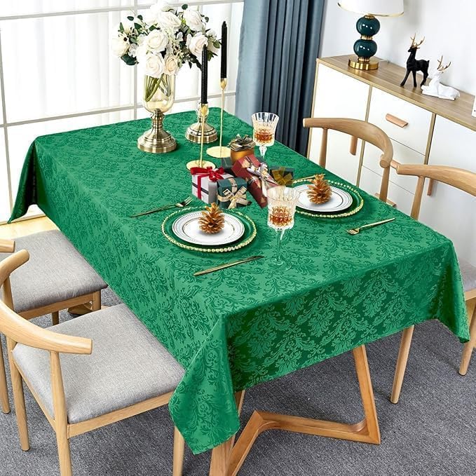 Christmas Green Square Jacquard Tablecloth, Damask Table Cloth, Spill Proof - Image 2