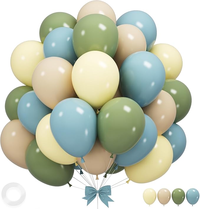 Sage Green Blue Balloons, 12 Inchs Dusty Blue Yellow Avocado Green Apricot by Sowide