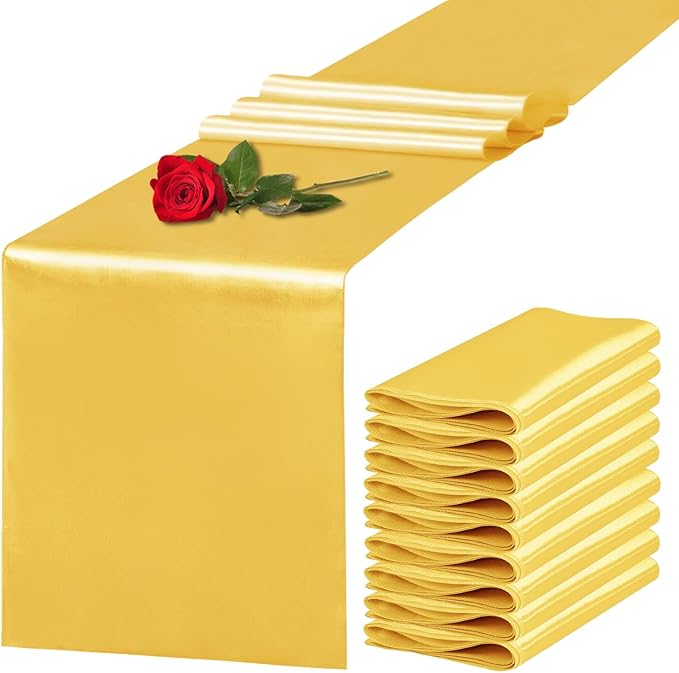 10 Pack Satin Table Runner 12 x 108 Inch Long Gold Silk Table Runner by Unknown